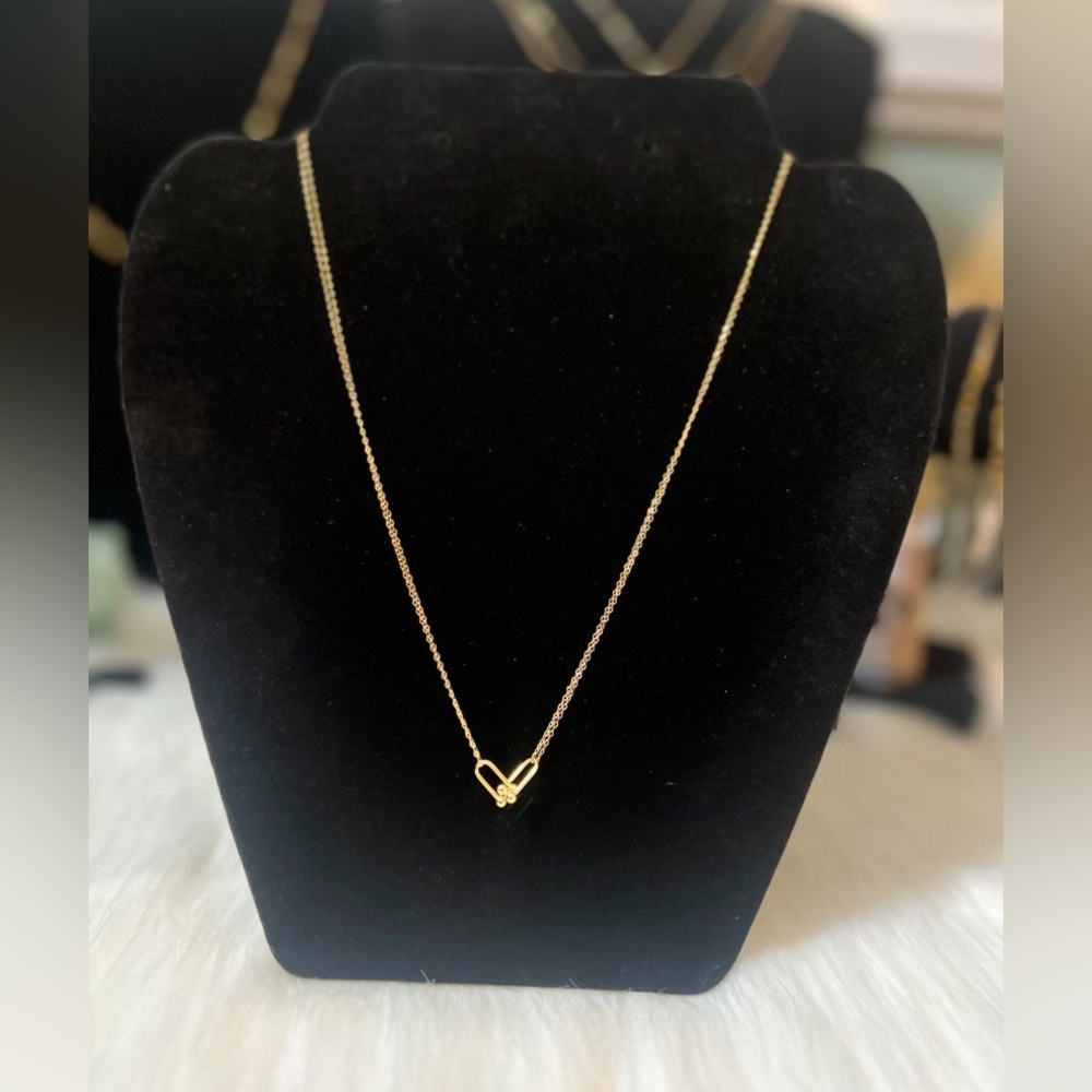 18k Gold Double Chain Interlock Charm Necklace
